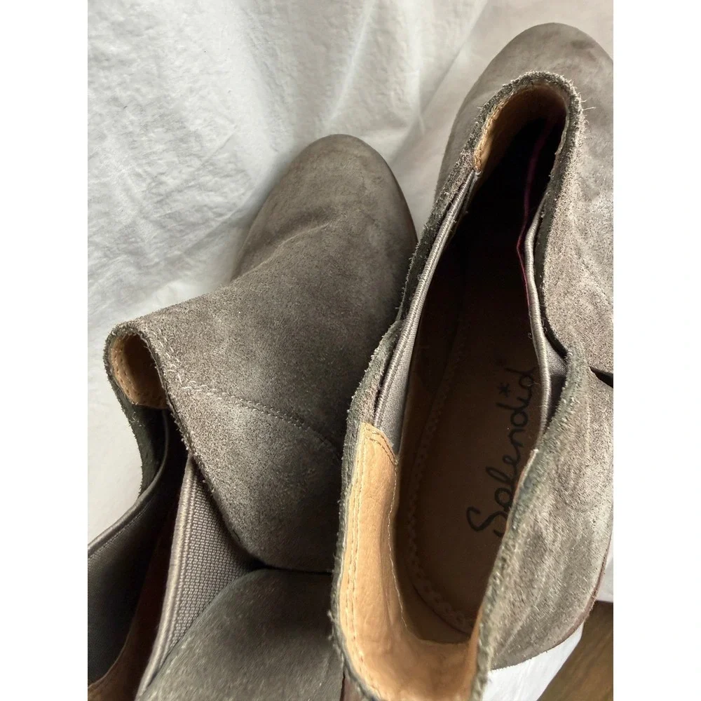 Splendid Suede Ankle‎ Boots Taupe Grey Side Cutout Low Heel Booties Mens